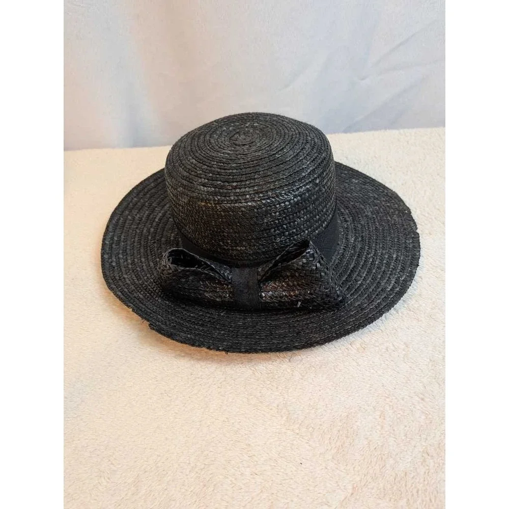 Betmar Black Straw Hat Womens Bow Accent Made in Italy Fashion Sun Hat - Picture 9 of 14
